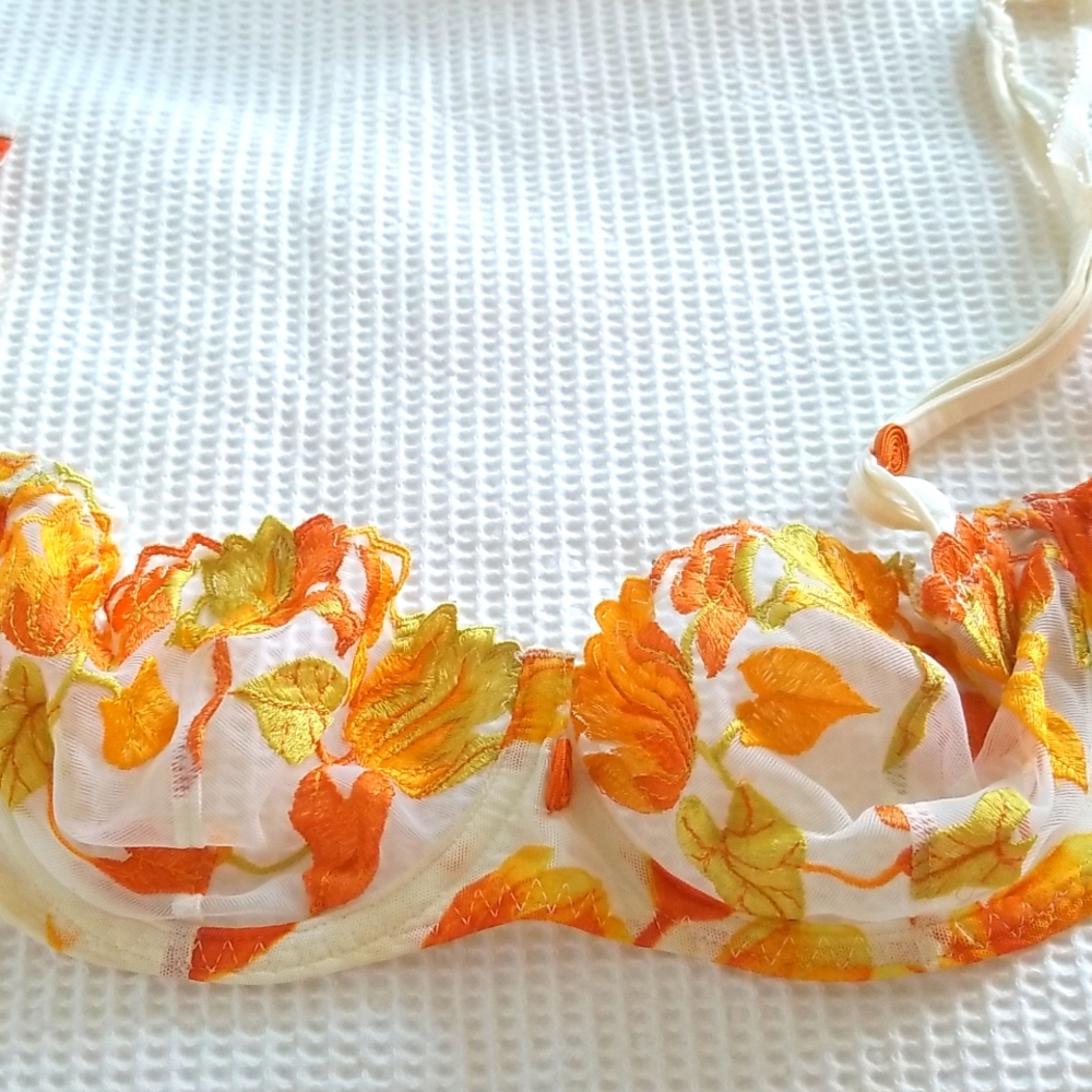 Aubade Orange Gold Tulips Appliques Underwire Bra Size 36 - Picture 2 of 11